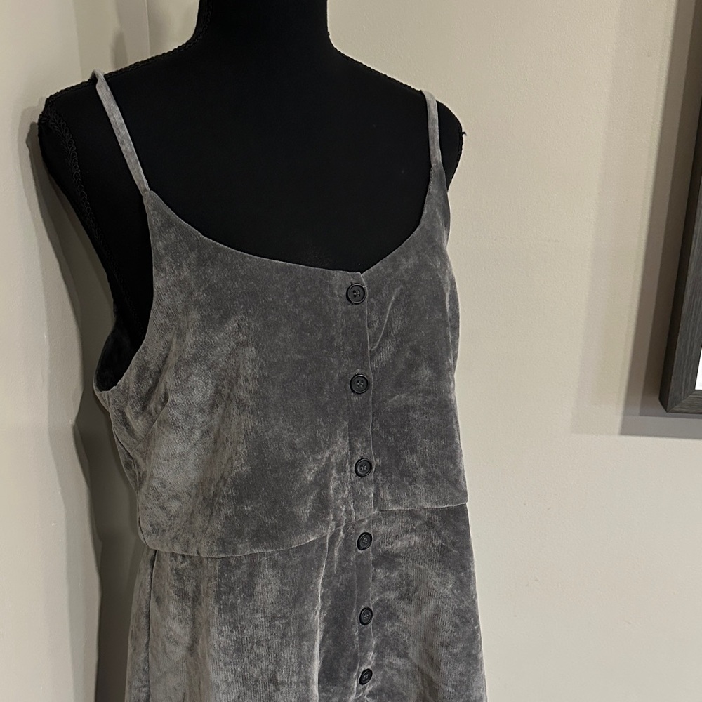 *COOPERATIVE* Urban Outfitters Grey Velvet Button-Front Slip Dress Size Large - Picture 5 of 9